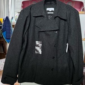Calvin Klein Men's gray wool double breasted peacoat slim fit size L
